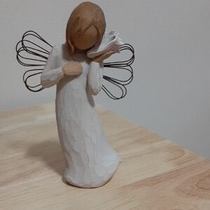 Willow Tree Thinking Of You Elegant Angel Figurine in Cream and Brown. 5.5" High
